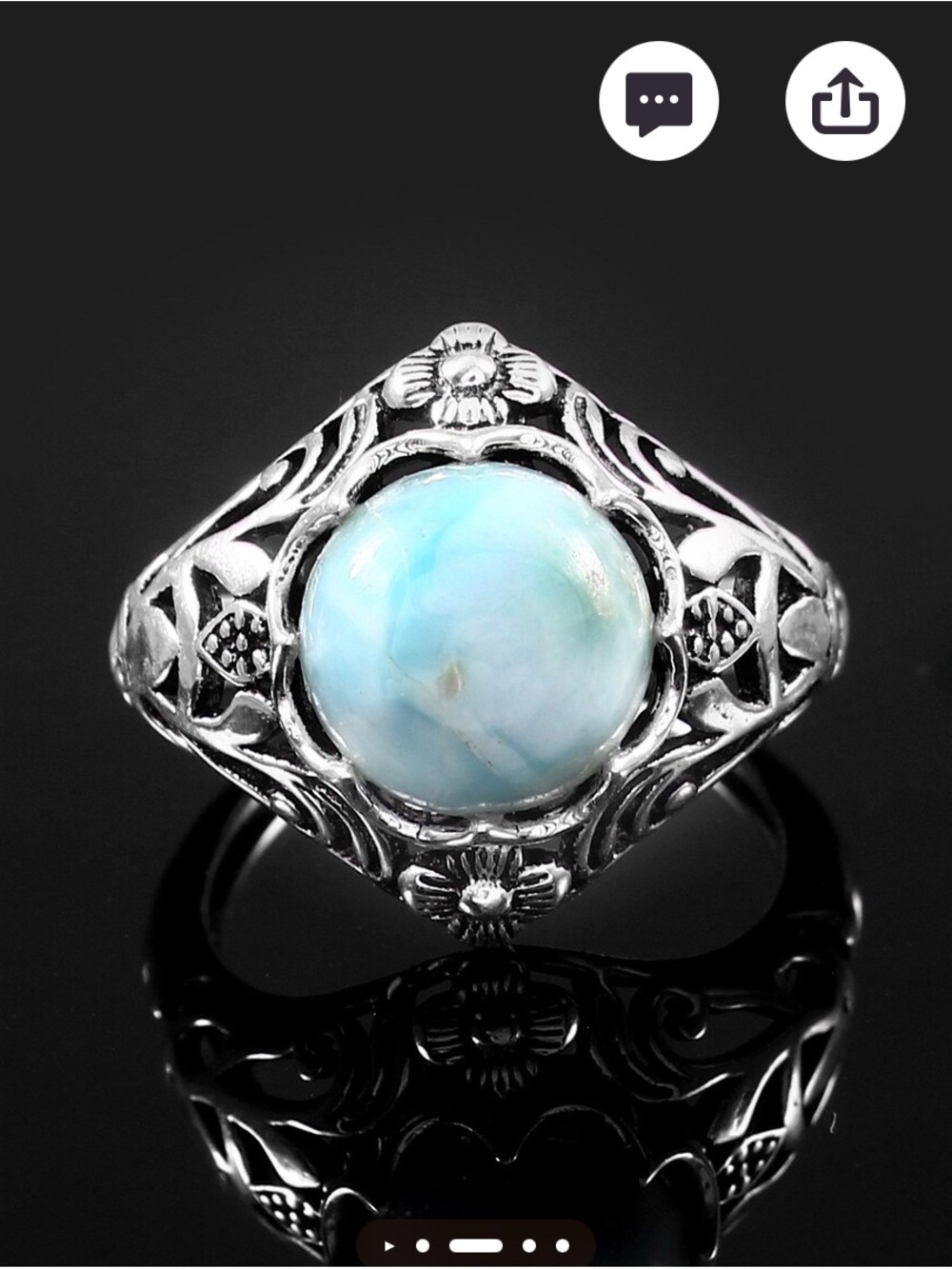 925 Sterling silver larimar Ring Sz 9.5 (stone sz 8by 8 mm) - Picture 3 of 3